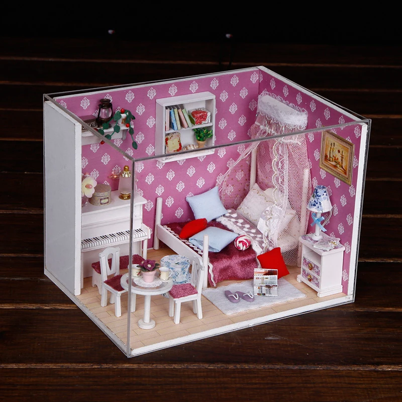 iiE CREATE 2018 New DIY Educational 3D Wooden Doll house miniature with LED+Furniture+cover Room for children Lover Gift (6)