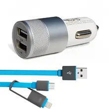 Xiaomi redmi note 2 3 prime USB Car Charger With USB Data Cable Aluminium Car Charger