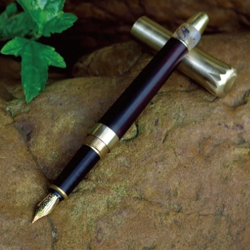 US $149.50 Deluxe Handmade Ebony Wood Brass Agate Fountain Pen Birthday Gift Writing Pen