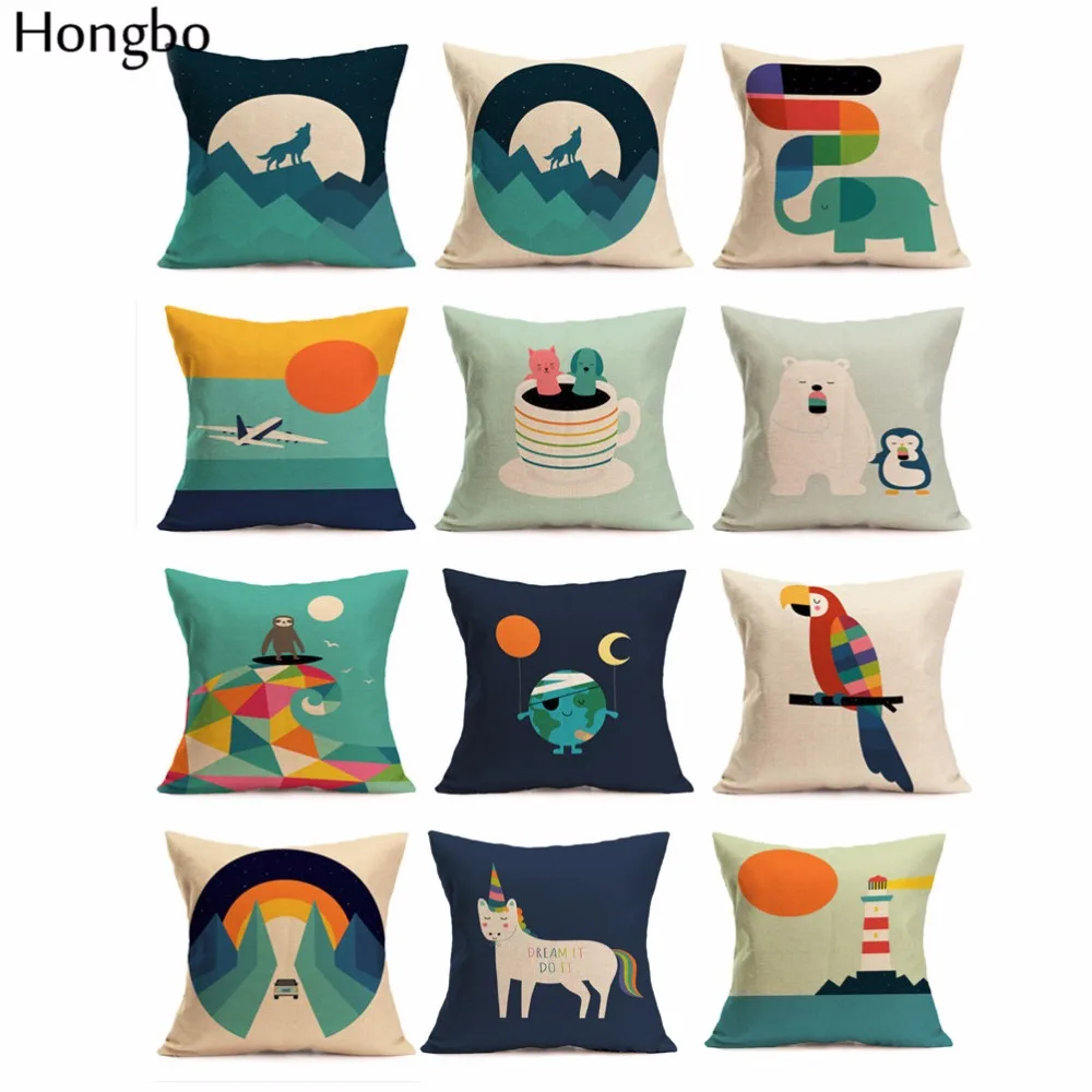 

Hongbo Super Cute Cartoon Animals Cushion Cover Sofa Throw Pillow Case Wolf Elephant Parrot Elk Turtle Eagle Beak Bird Bear