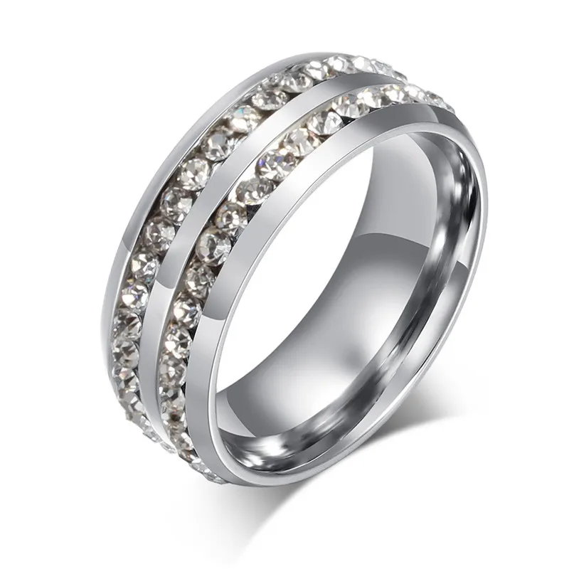 

LETAPI 2019 New Two Row Crystal Ring for Women Silver-color Stainless Steel Wedding Elegant Jewelry
