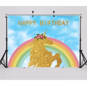 

SJOLOON photographic background Golden Rainbow Unicorn Children Flowers Birthday photo studio photocall family party backdrops
