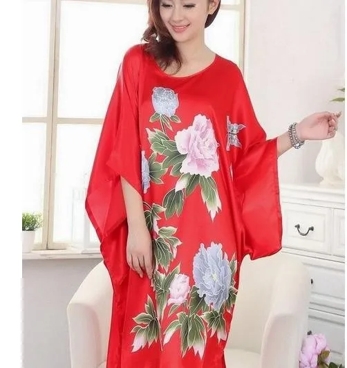Высокое качество Зеленый женский из искусственного шелка и сатина шелковый халат летняя лаунж-кимоно платье модная новинка ночная рубашка; Прямая поставка; один размер - Цвет: red