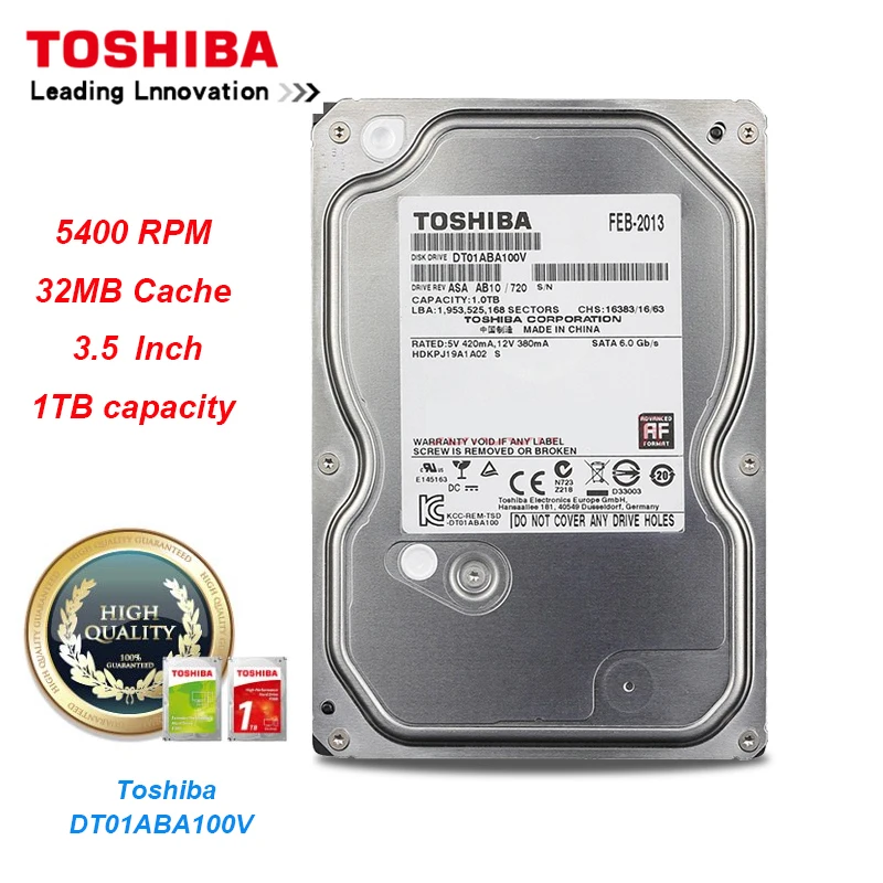 Grabadora de vídeo de vigilancia de disco duro Toshiba 1T DT01ABA100V SATA 5400RPM 32MB Cache 35