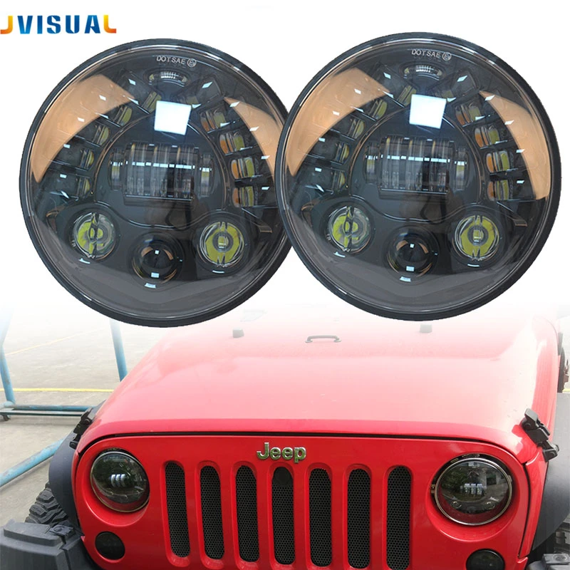 Buy Dot Approved 7inch Jeep LED Headlights with White DRL/Amber Turn Signal  + 4 inch LED Fog Lights with White DRL Halo Ring for Jeep Wrangler 97-2017  JK LJ Tj Online in