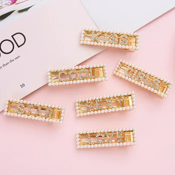 

Fashion Hollow Letters Imitation Pearl Hair Clip Crystal Hairpins Sexy/Love/Kiss/Girls Letter Barrettes Women Hair Accessories