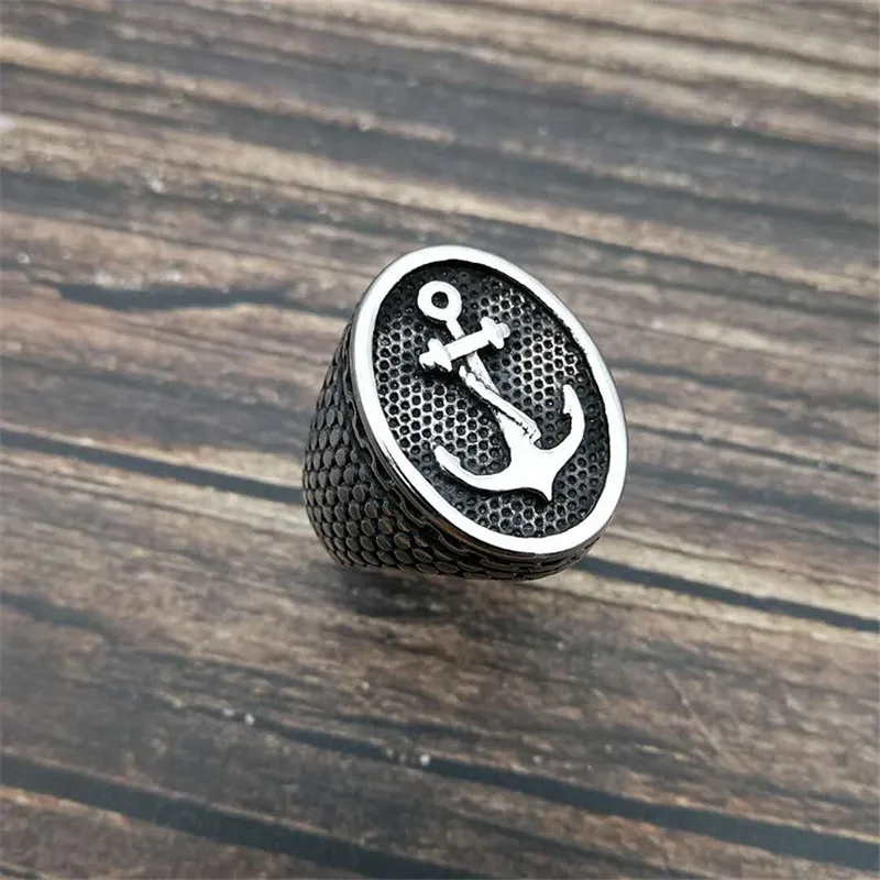 

European and USA Cross-border Retro Ring Titanium Steel Polished Gold-plated Anchor Men's Ring Male Jewelry Accessories JZ004
