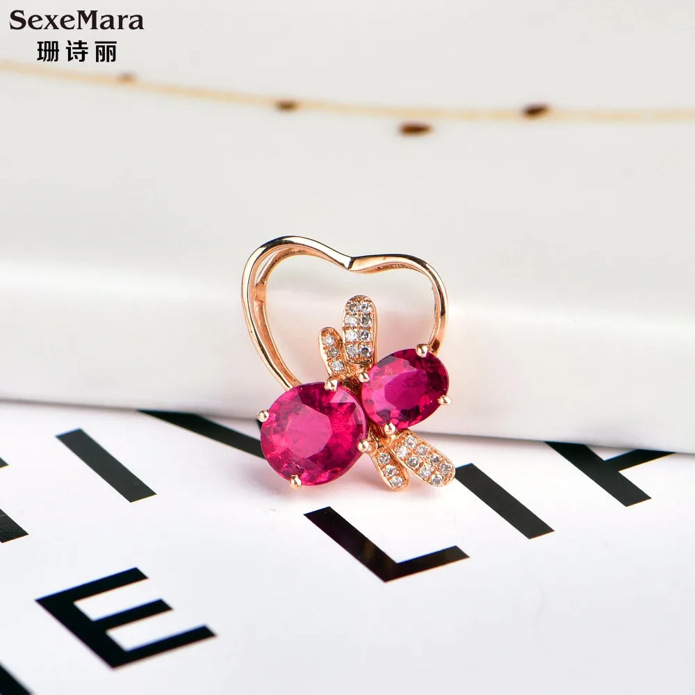 

natural pigeon blood rubellite Pendant 18K gold color gems Gemstone Necklace