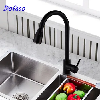 

Dofaso Pull Down Kitchen Faucet oil black Dual Spouts 360 Swivel mixer kitchen tap pull out cold and hot water sink faucets