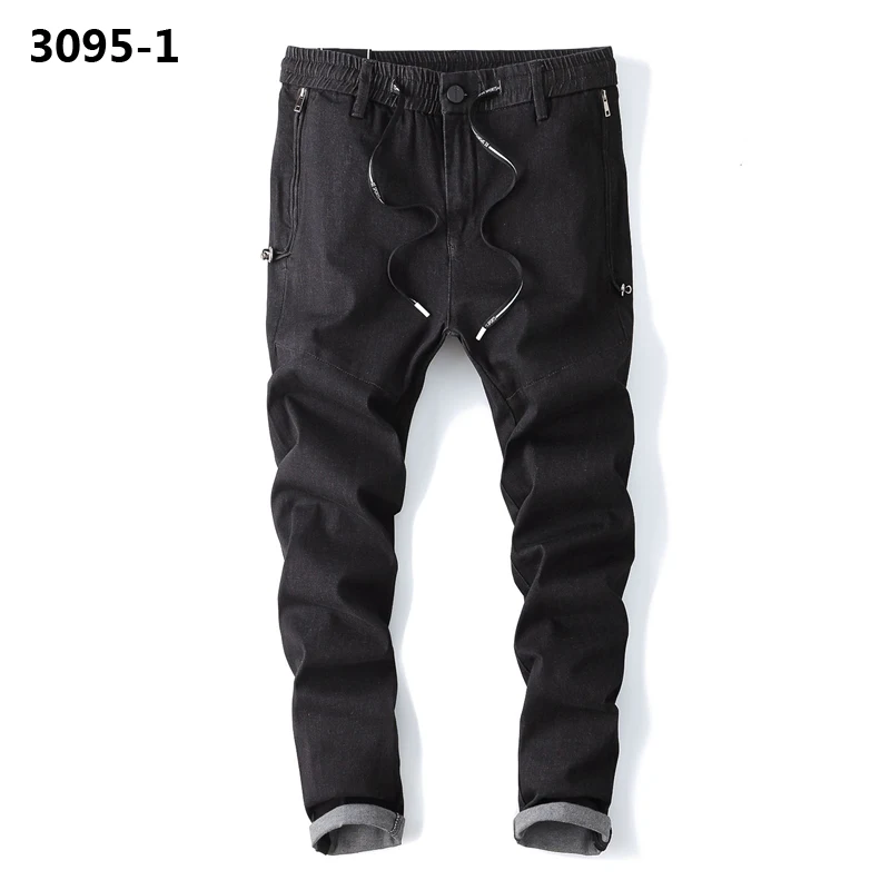 

28-36 Drawstring Black Jeans Men Mid Stripe Denim Overalls Men High Grade Regular Fit Brand Mens Jeans Masculino Trousers 3095-1