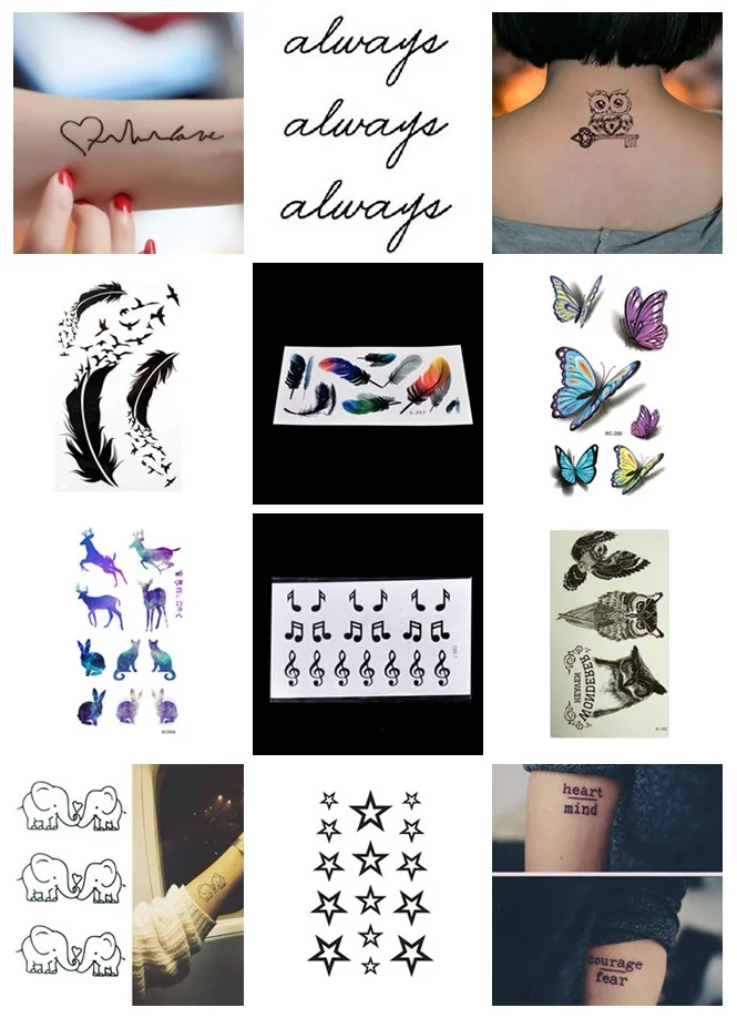 Classic Tatoo Bird Flower Feather Butterfly Alphabet Fake Tattoo Hand Body Waterproof Temporary Small Tattoo Sticker Hot Sale