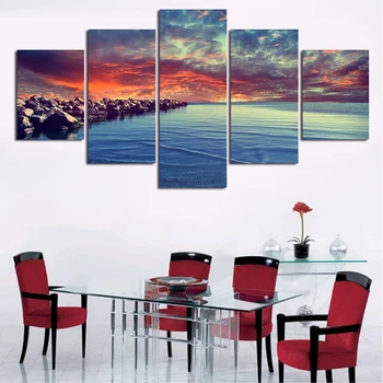 

2017 Hot Sale 5 Piece Modern Home Wall Decor Canvas Water And Clouds Stone Picture Art Print Painting On Artworks