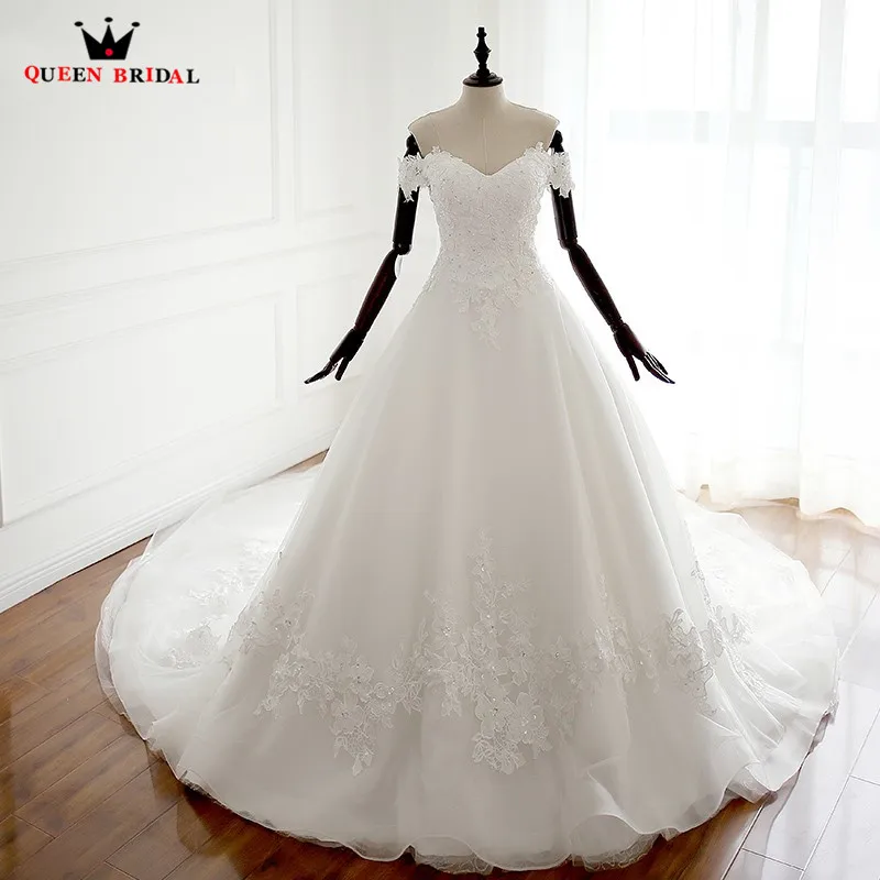 На заказ бальное платье с рукавами-крылышками романтическое свадебное платье кружевное бисерное 2018 Новое модное платье невесты Vestido De Noiva