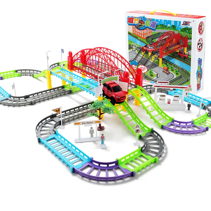 

Children sound and light electric rail car flash train train set of multi - puzzle baby gifts