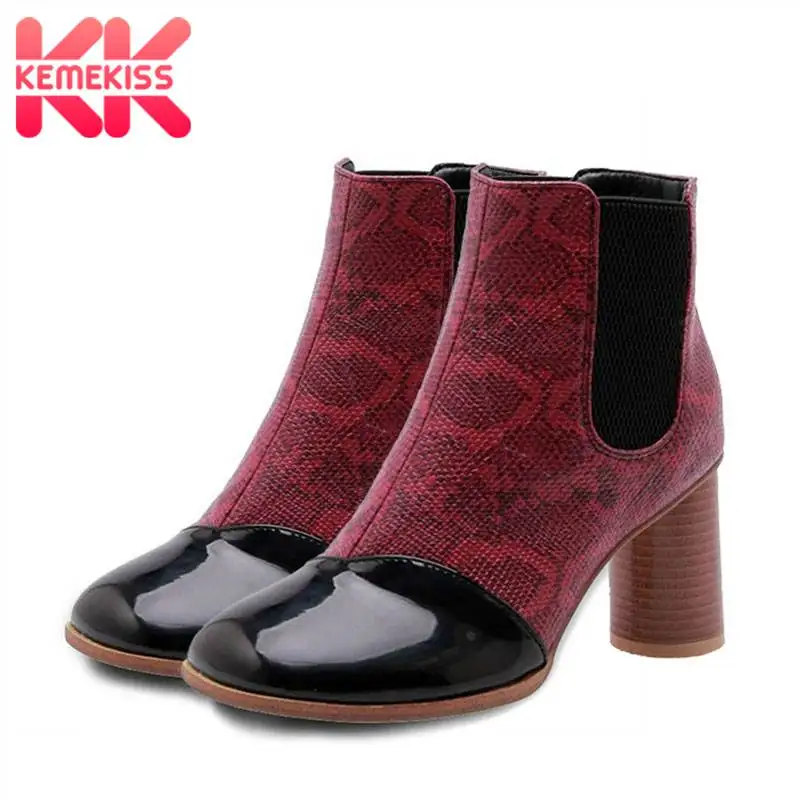 

KemeKiss Plus Size 32-48 High Heels Ankle Boots For Women Fashion Snake Print Casual Office Shoes Women Winter Short Boots