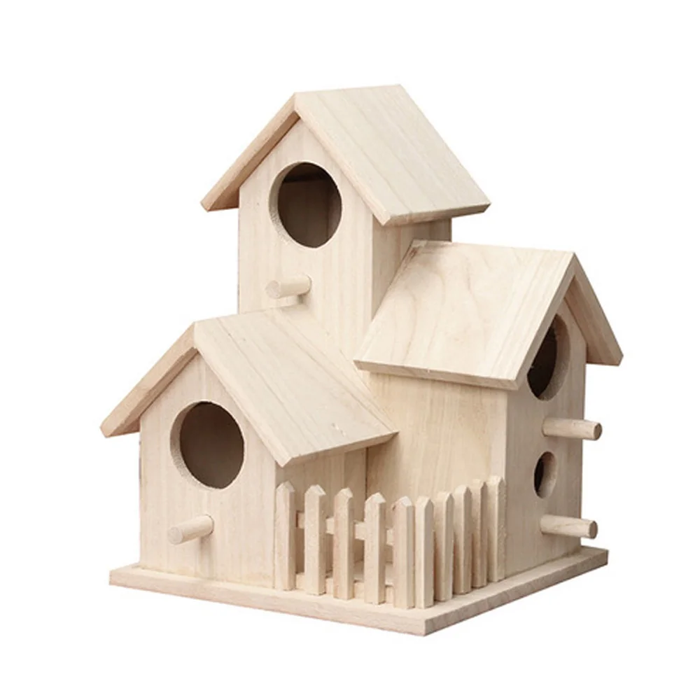 Hut House Garden Wooden Box DIY Pet Toy Bird Nest Creative House Shaped Wooden Birdhouse Hanging Nest Home Garden Decoration