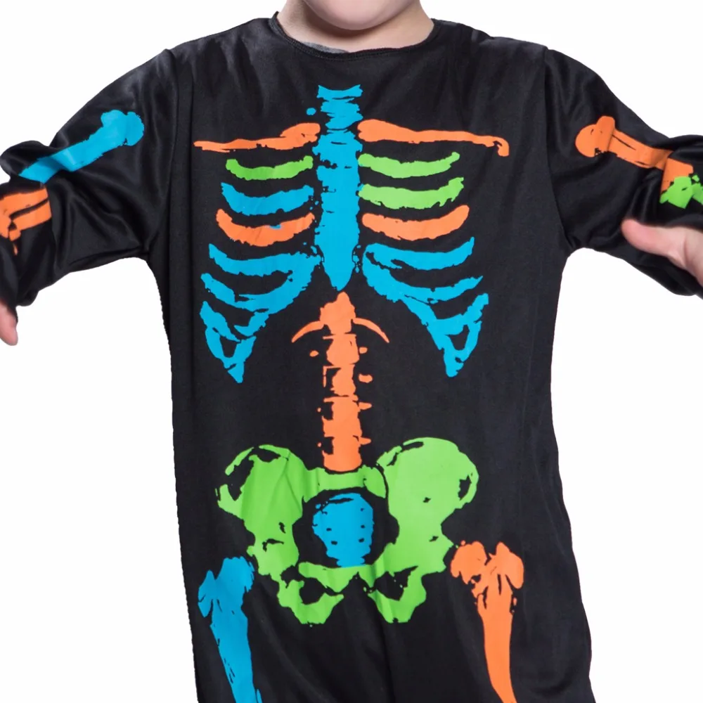 Детский многоцветный костюм на Хэллоуин С Костями для детей, страшный костюм скелета для мальчиков, черная Пижама, комбинезон, одежда для карнавала, вечеринки