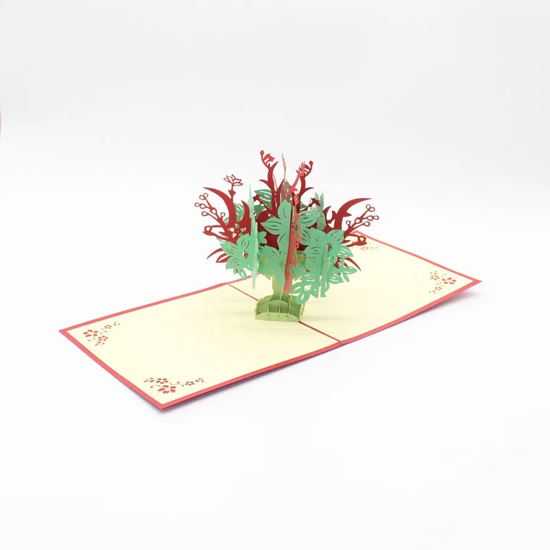  3D Handmade New Year Red and Blue Christmas Tree Paper Invitation Greeting Cards PostCard Thanksgiv - 32842067675