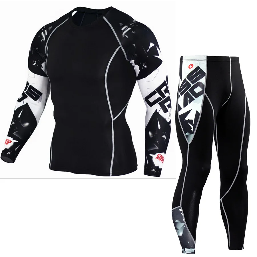 Компрессионный спортивный костюм для Мужчин Mma Rashguard Муай Тай кикбоксинг футболка Трикотажные изделия для Mma+ брюки нижнее белье для тренировок спортивный костюм - Цвет: White Letter style