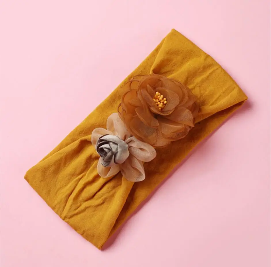 36pcs/lot 7 Colors Top Quality Boutique Girls Infant Lace Flower With Wide Nylon Baby Headbands