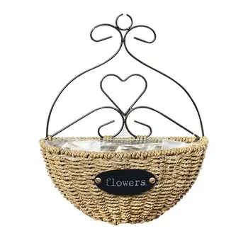 

Home Gardening Creative Wrought Iron Straw Hanging Basket Wall Hanging Flower Pot Home Christmas New Year Decoration