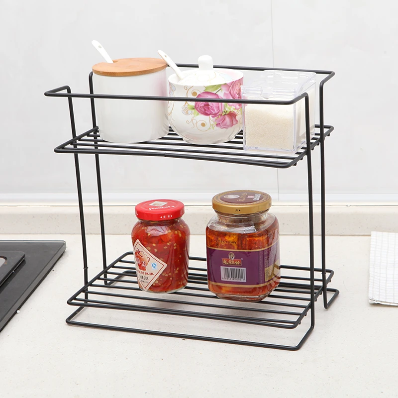 Kitchen Storage Holders Racks Double Layer Lron Art Shelves Cosmetic
