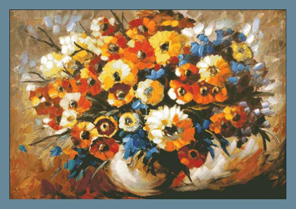 

Vase Embroidery Oil Painting Blooming flower Needlework Crafts 14CT Unprinted Sets DIY Cross Stitch Kits Handmade Arts Decor