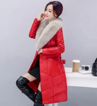 Новая зимняя Женская пуховая куртка меховые кожаные пальто для беременных зимняя одежда; куртка теплая одежда высокого качества 16968 - Цвет: red
