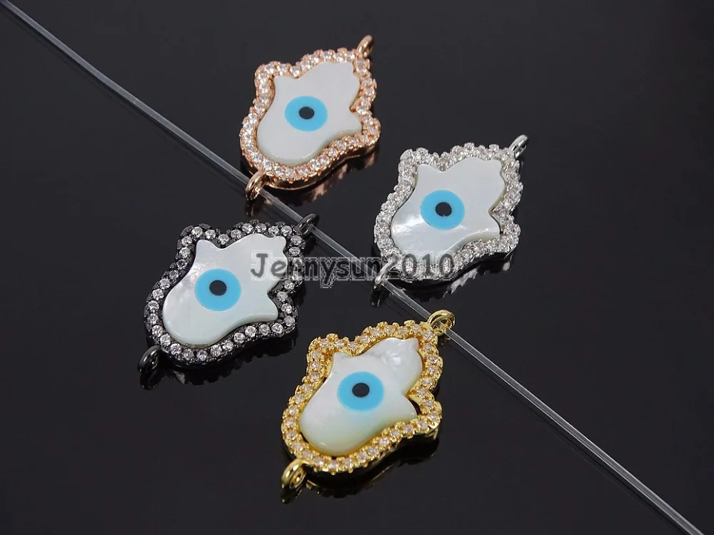 Zircon Gemstone Turquoise Pave Hamsa Hand Pendant Bracelet Connector Charm Bead 