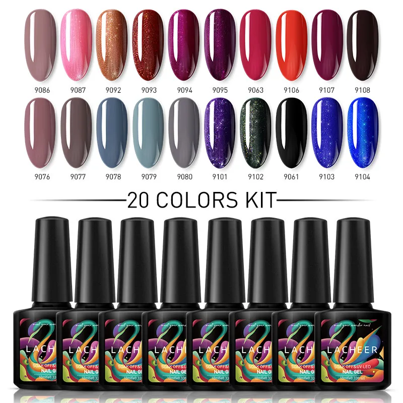 20pcs kit2 Lacheer наборы для гелевых ногтей замачиваемый УФ/светодиодный Гель-лак с блестками Полупостоянный Гибридный Гель-лак стойкий Цветной Гель-лак - Цвет: 20pcs kit2