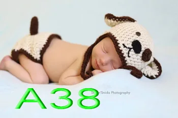 

free shipping,20set baby handmade crochet dog/puppy hat with Diaper Cover/shorts for Newborn Photo Prop NB-3M 100% cotton