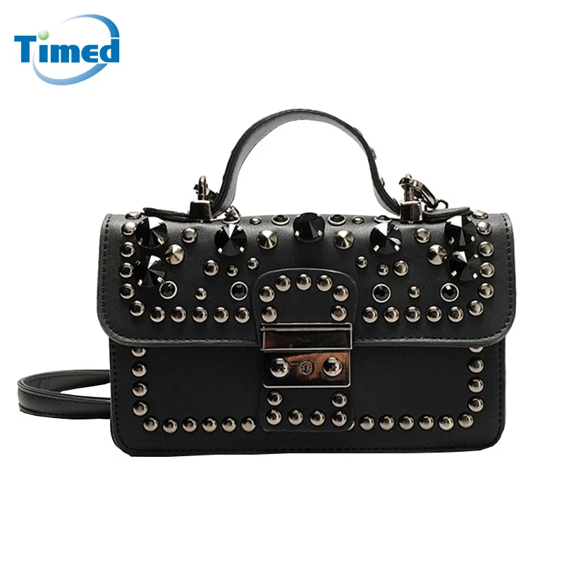 

2017 Autumn New Women's Handbags Rivets Chains Shoulder Bag High Quality PU Leather Cross Body For Female Fashion Totes