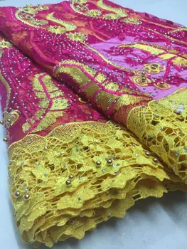

African cord Cut tulle lace Hot new for with stone beaded guipure african Unique French lace fabric for Nigerian wedding dresses