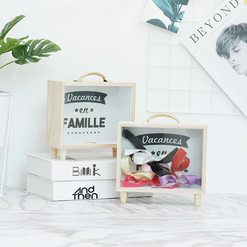 Wooden Glass Money Boxes, Piggy Bank, Coin Cash Penny Change Organizer