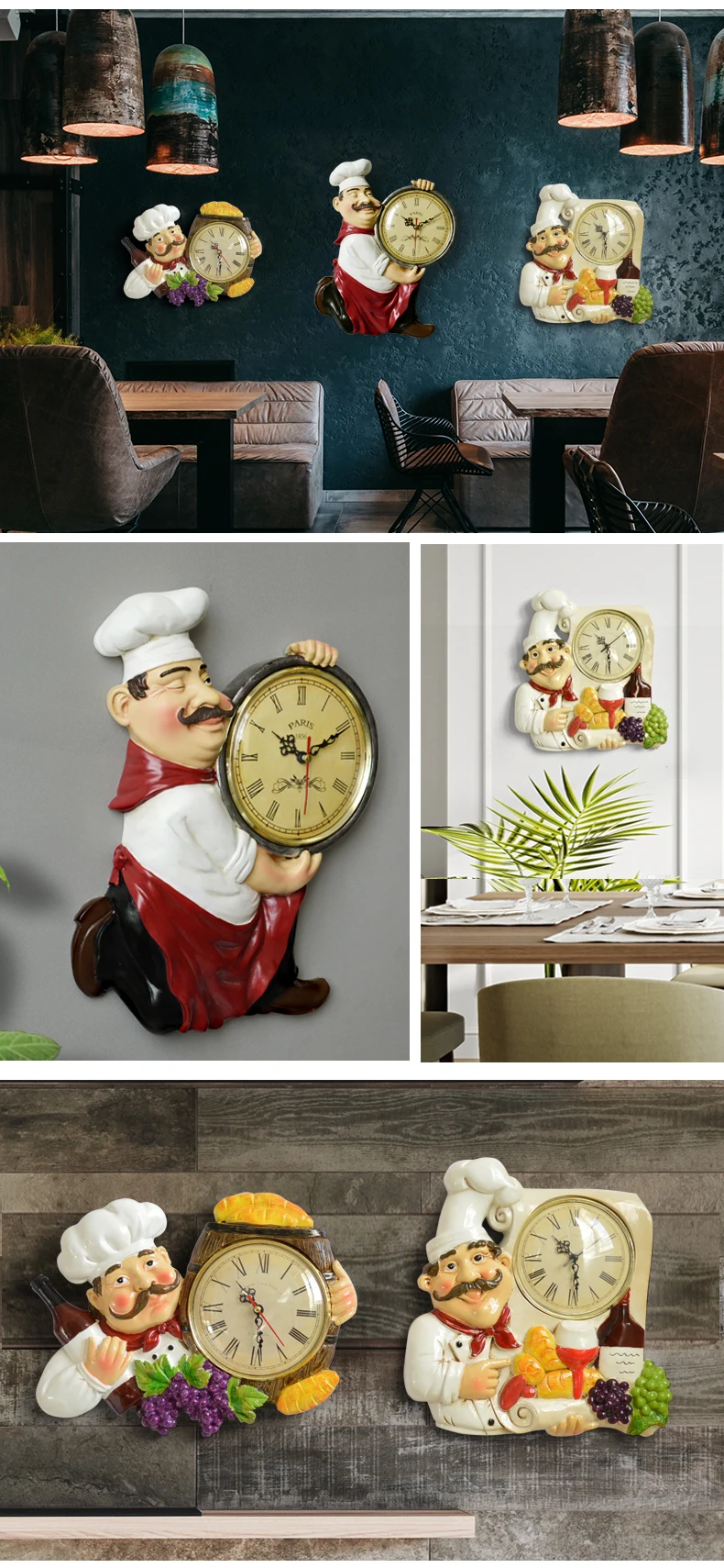 Resin Chef Cute Wall Clock Home Watch Bathroom Kitchen Clock vintage Wall Watches Home Decor Wall Clock Modern Design