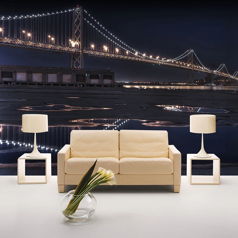 

Home Improvement Custom 3D Photo Wallpaper Bridge City Night View Wall Mural Wall Paper For Living Room Sofa TV Background Wall