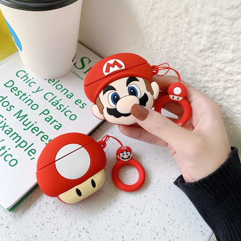 

Bluetooth Wireless Earphone Silicone Case Cute Mushroom Girl Funny Man Red Cover Ring Strap for AirPods 1 2 Headset Charging Box