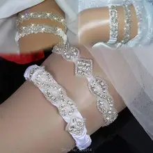 Белые ленты Стразы бисером Эластичные Свадебные чулки с подвязками набор ручной работы Keepsake подвязки и подвязки