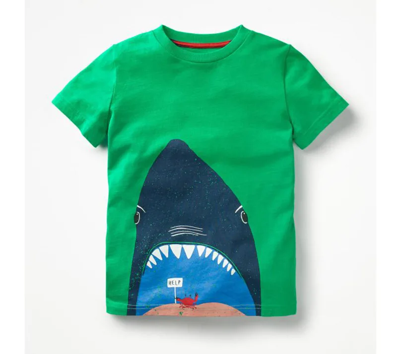 Летние футболки с короткими рукавами для мальчиков; футболка с рисунком для девочек; Детские футболки; топы для детей 8, 10, 12 лет - Цвет: green shark