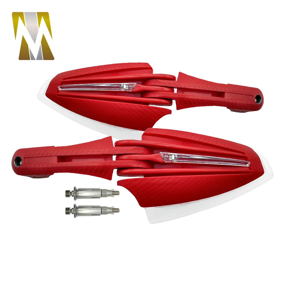 

New 1 Pair Handlebar Hand Protector Motorcycle Hand Guards White LED Light Motor Handguards Yellow Turning Light Universal Red
