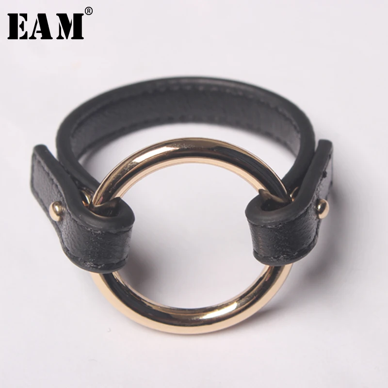 

[EAM] High Quality 2019 Fashion New Tide Black Wild Jewelry Pu Leather Circle Bracelet Accessories Bangle Women's LA359