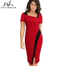Nice-para sempre Elegante Do Vintage Dividir vestidos de Retalhos de Cor Sólida Vestir para Trabalhar Bodycon Escritório de Negócios Bainha Mulheres Se Vestem B442