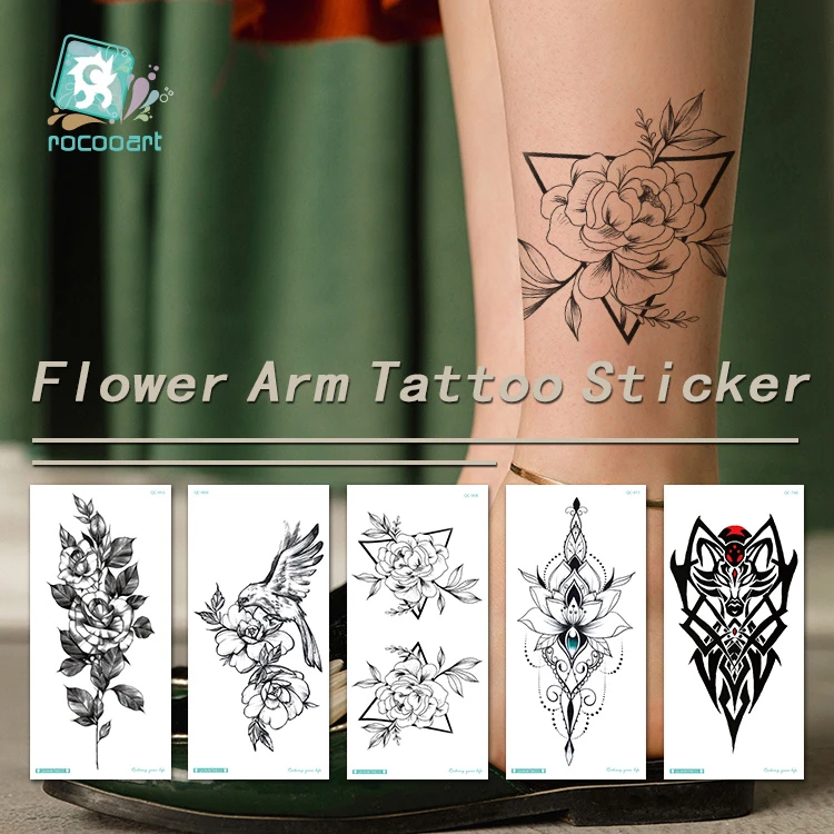 Latest Simple Sketch Flower Temporary Tattoo Black Flower Bird Fly Design  Arm Waterproof Body Art Sticker For Women Fake Tatoo - Temporary Tattoos -  AliExpress