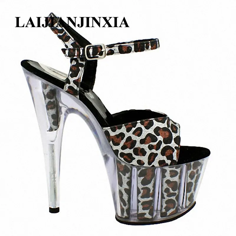LAIJIANJINXIA/леопардовые сандалии на высоком каблуке 15 см; Танцевальная обувь для ночного клуба; модель обуви для танцев на высоком каблуке; женская танцевальная обувь; K-030