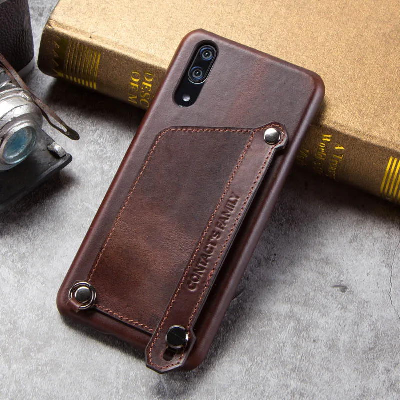 For Huawei P20 Tactile Elegant Genuine Leather Case With Hand Strap Wallet Case For Huawei P20 Back Protective Cover Coque cute huawei phone cases Cases For Huawei