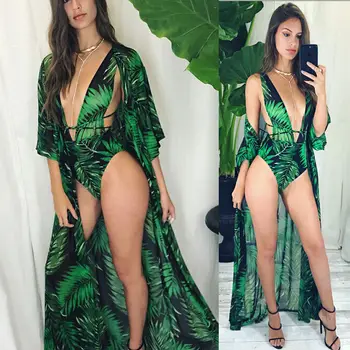 

2019 Bohemian Printed Cover-ups Sexy Summer Beach Dress Green Tunic Women Beachwear Swimsuit Cover Up Bikini Wrap Sarongs Bikini