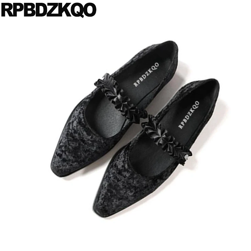 Velvet Black Designer Shoes China Japanese Mary Jane Women Flats
