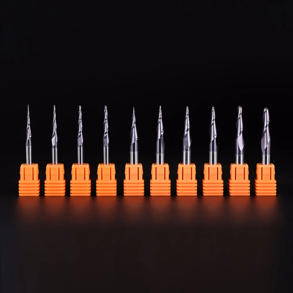 5pcs/lot Tungsten Solid Carbide Inch size 3.175mm Ball Nose Tapered End Mill Router Bits cnc Taper Wood Metal Milling Cutter
