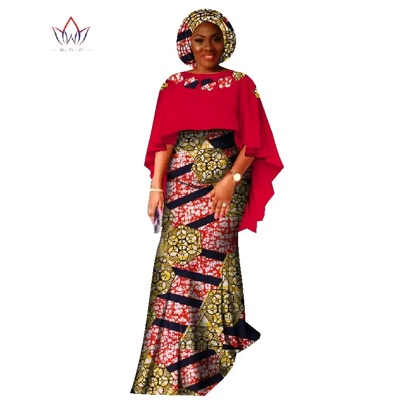 

2019 New Fashion African Suit for Women Dashiki Crop Skirt and Top African Clothes Bazin Headtie Plus Size Skirt Set WY1618