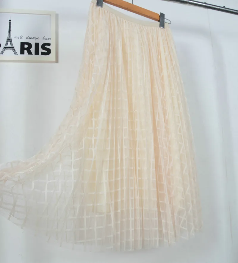 Женская плиссированная юбка с высокой талией, свободные длинные блестящие юбки из тюля в горошек